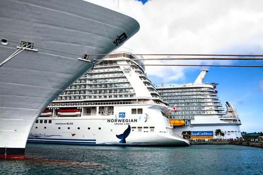 Three Cruise Ships Docked In Bahamas