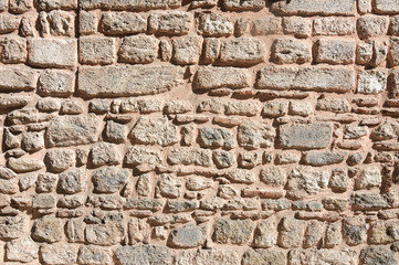 Three-dimensional texture of the old stone wall.