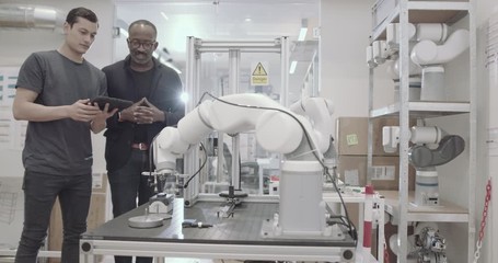 Team working on robotic arm