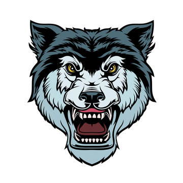 Head of roaring wolf.	