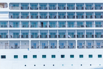 Many lifeboats on the big cruise ship