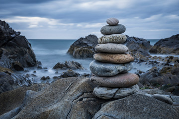 Stacked pebbles on a scottish beach.