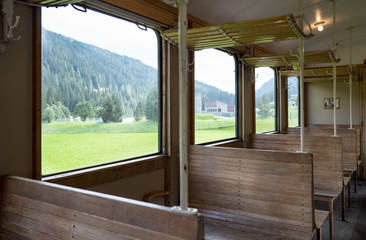 Interior of old train carriage, Davos, Switzerland