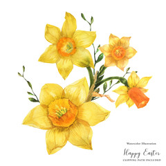 Yellow spring floral bouquet with daffodil flowers