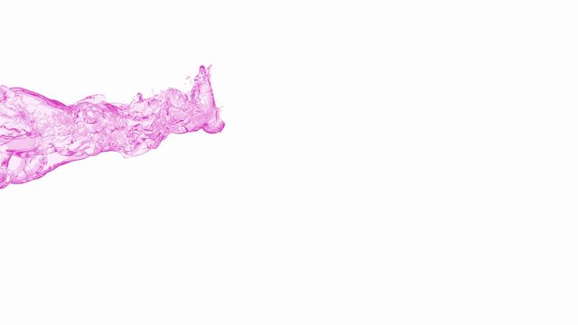 4k slow motion pink vortex water flow with a splashes isolated on a white background with alpha matte