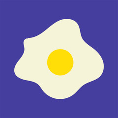 Hand drawn fried egg. Isolated on blue. Vector