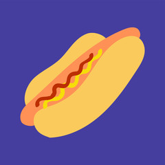 Hand drawn hot dog. Isolated on blue. Vector