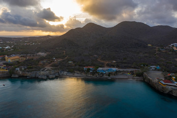Fototapeta na wymiar Aerial view over coast of Curaçao / Caribbean Sea around Westpunt