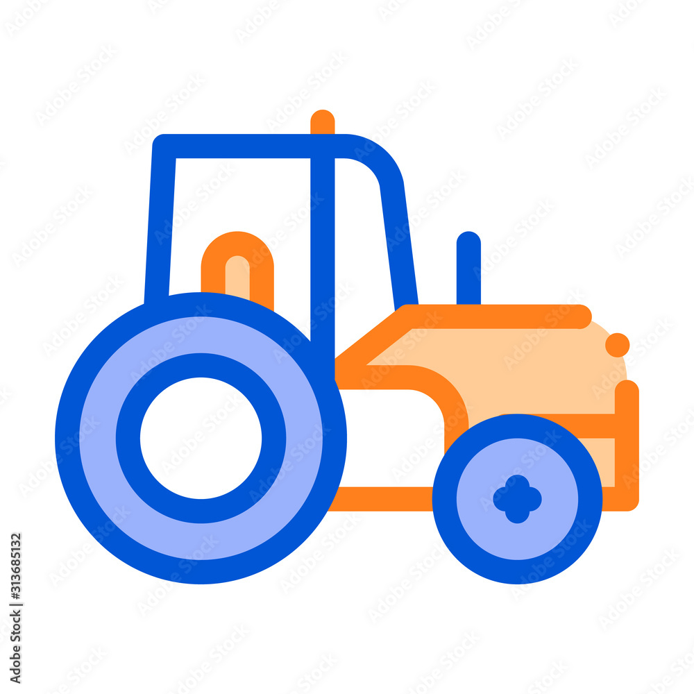 Canvas Prints Farmland Tractor Vehicle Vector Thin Line Icon. Agricultural Farm Tractor For Different Type Trailer. Transportation Harvesting Machine Linear Pictogram. Illustration