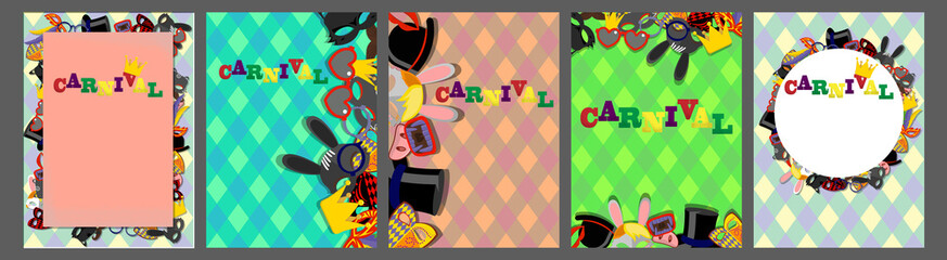 Set of Colorful Mardi Gras Carnival Invitation backgrouns