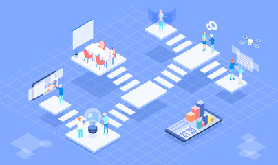 Isometric vector concept landing page virtual platform office 3d illustration.
