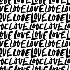 Love calligraphic phrase seamless pattern. Abstract romantic hand drawn seamless pattern to Happy Valentine's Day.