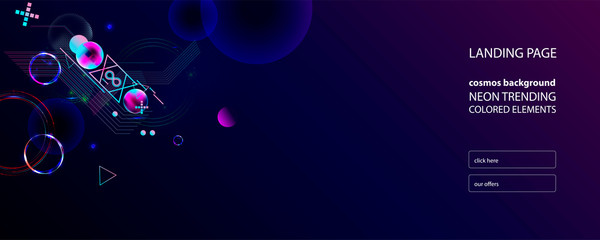 Landing page on a dark background space neon trending colored for presentation or for magazine