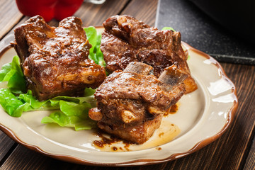 Pork spare ribs served on a plate