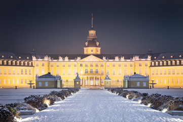 Snowy Karlsruhe castle in winter