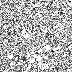 Cartoon cute doodles hand drawn Casino seamless pattern.