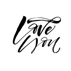 Love you card. Hand drawn brush style modern calligraphy. Vector illustration of handwritten lettering. 