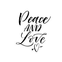 Obraz premium Peace and love postcard. Hand drawn brush style modern calligraphy. Vector illustration of handwritten lettering. 
