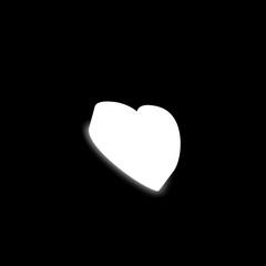 Vivid bright light white heart on black dark background. For your love, heartbroken, lonely concepts, such as Valentine, divorce, single, etc.