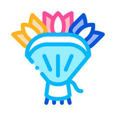 Bride Wedding Bunch Of Flowers Couple Vector Icon Sign Thin Line. Bunch Of Flowers Linear Pictogram. Party Preparation And Marriage Template Contour Concept Illustration