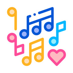 Music Notes Wedding Dance Thin Line Vector Icon. Love Symbol Heart And Music Notes Element Linear Pictogram. Party Preparation And Marriage Template Contour Concept Illustration