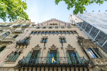 Beautiful designed buildings in Barcelona street