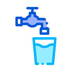 Faucet With Water Glass Vector Sign Thin Line Icon. Water Glass With Crane Tap Linear Pictogram. Recycling Environmental Ecosystem Plumbing Industry Contour Illustration