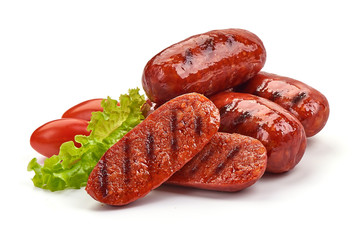 Roasted spicy Chorizo Sausages, isolated on white background