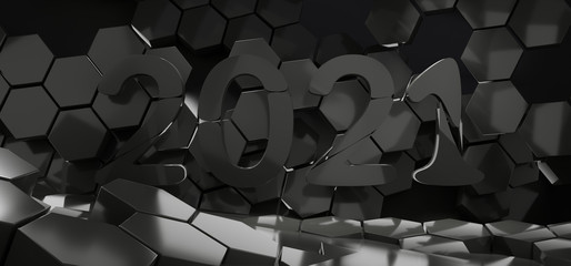 2021 hexagon creative dark design background 3d-illustration