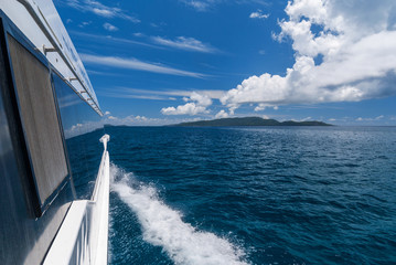 Obraz premium View from the ferry to one of the Seychelles Islands