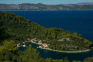 Fototapeta na wymiar cozy coastal village Okulje with sheltered natural harbor on the green island of Mljet