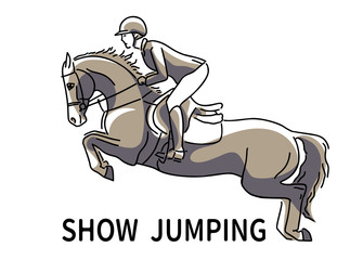 Equestrian sport. Simplified image of an athlete and a horse in a jump