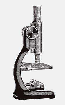 Optical Demonstration Microscope With A Square Stage. Illustration After A Historical Engraving From The 19th Century