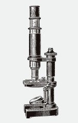 Small non-inclinable optical microscope. Illustration after a historical engraving from the 19th century