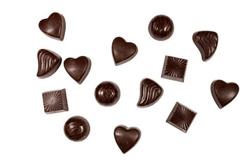 Various chocolate candies isolated on white background