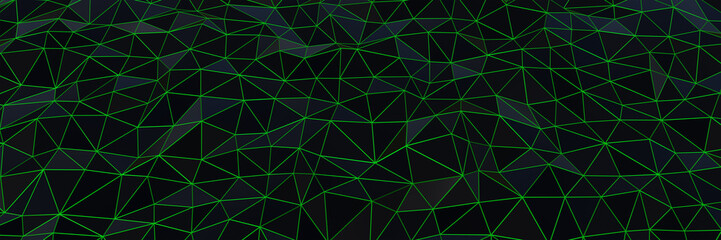 3d ILLUSTRATION, of black abstract crystal background , triangular texture, wide panoramic for wallpaper, 3d black background low poly design
