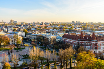 Obraz premium Lviv cityscape. View on city Lviv from the church of Sts. Olha and Elizabeth