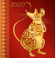Chinese symbol of new year 2020. Year of the rat. Vector illustration.