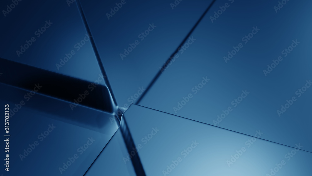 Poster blue abstract background 3d animation with extruded triangles moving and changing sizes, seamless lo