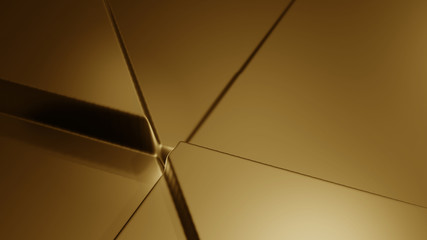 gold abstract background 3d animation with extruded triangles moving and changing sizes, seamless loop animation