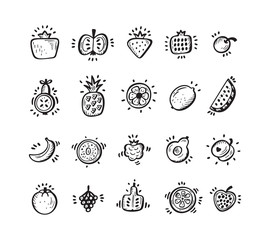 Food set. Doodle Fruits and Berries icons. Vector illustration