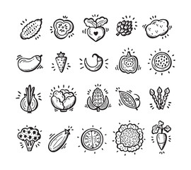 Food set. Doodle Vegetables icons. Vector illustration