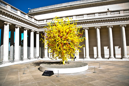 sun at Dale Chihuly's  glass Art sculpture at the Legion of honor