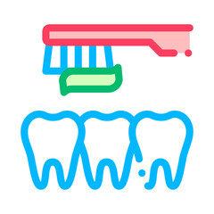Dentist Teeth Cleaning Vector Thin Line Sign Icon. Teeth And Toothbrush With Toothpaste, Tool And Device Linear Pictogram. Chairside Assistance Dental Health Service Contour Illustration