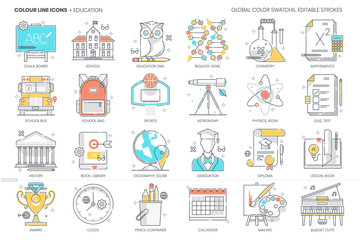 Education, school related, color line, vector icon, illustration set.