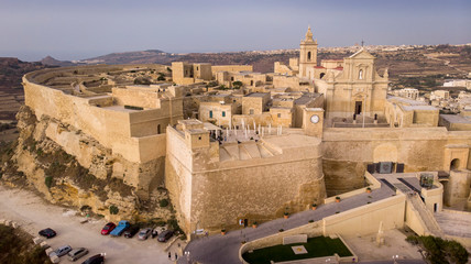 The Citadel of Victoria on Gozo, Malta is an ancient fortress in use since the Bronze Age as seen from the air.