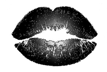 Print of lipstick on a white background. Lipstick traces of sexy female lips. Kiss.