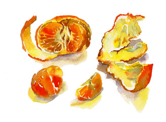 tangerine with peel andsome separeted slices