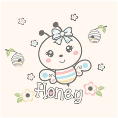 cute honey bee vector illustration