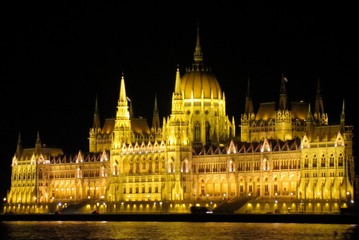 Budapest Hungary Parliament seen at Night 